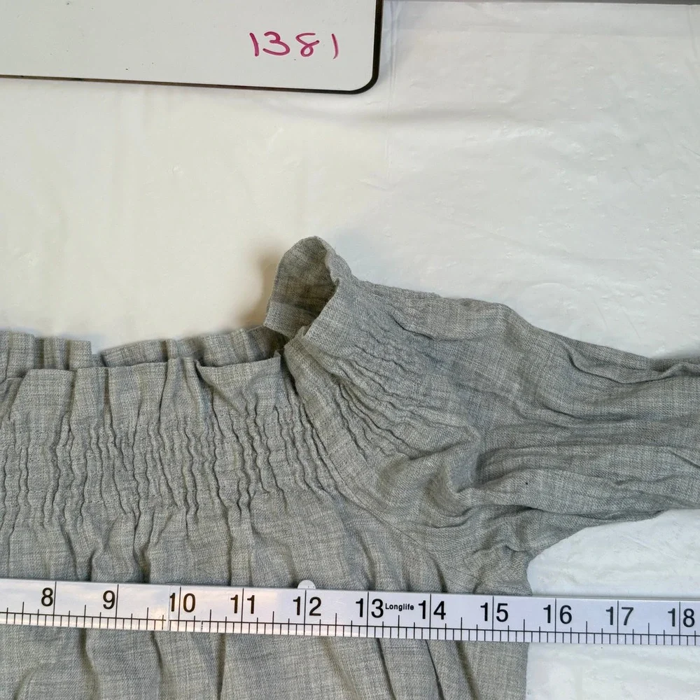 LOFT Petites Grey Cotton Smocked Off the Shoulder‎ Long Sleeve Blouse SP 451424